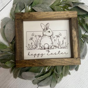 Happy Easter Bunny Floral Modern Farmhouse Decor Sign - Spring Plaque