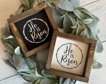 He Is Risen Farmhouse Easter Decor sign - Tiered Tray Religious Sign