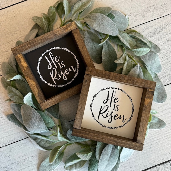 He Is Risen Farmhouse Easter Decor sign - Tiered Tray Religious Sign