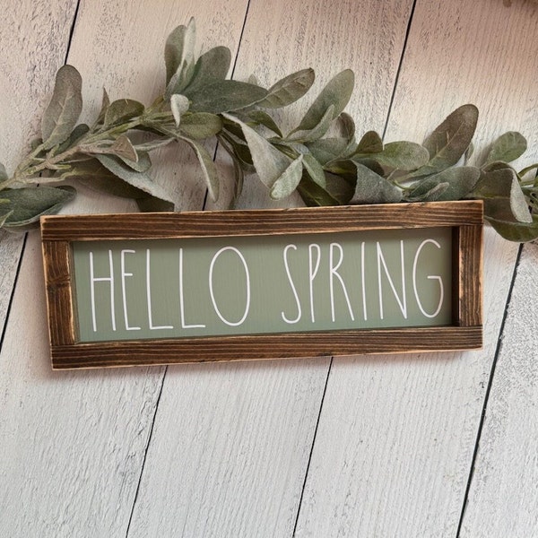 Hello Spring Sage Farmhouse Sign Decor