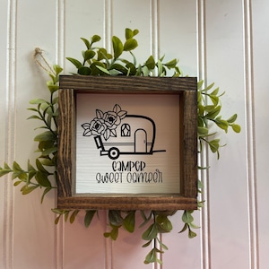 Camper Sweet Camper Farmhouse style sign - Glamper Decor - Camping Tiered Tray Decoration