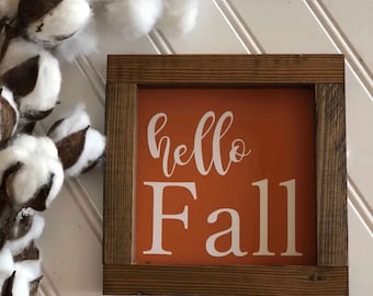 Hello fall burnt orange farmhouse fall sign decor