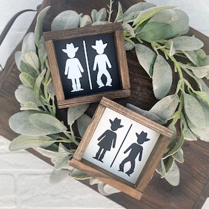 Cowboy Cowgirl Bathroom Sign, Western Restroom Decor