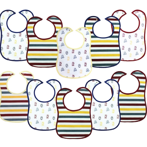 Snap bib (10 pack) 3 layers baby boy girl waterproof bib set teething drool bibs blue solid colors Gift bib set