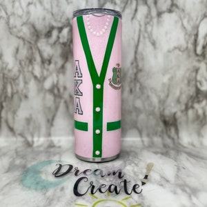 AKA Sorority tumbler, AKA Cardigan, Alpha Kappa Alpha pink and green gift with pearls