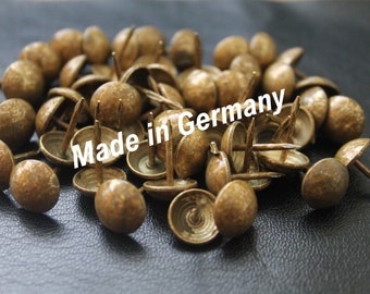 Ziernägel 10 mm Durchmesser, Polsternägel, Hammerschlagnägel ca. 16 mm Länge Modell 650 in Bronze, Altsilber und Altgold gefleckt