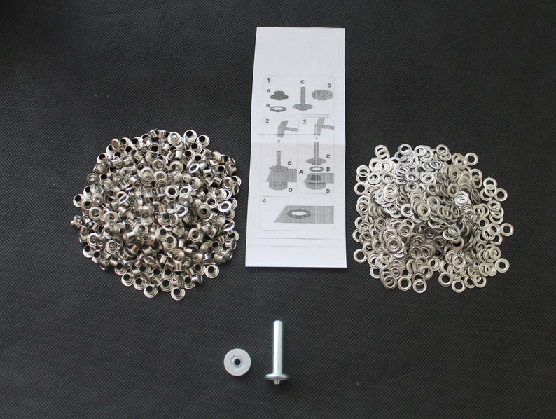 Ösen mit Scheiben 4 mm Innendurchmesser inklusive 2 teiliges Werkzeug und Anleitung in Silber, Schwarz, Altkupfer Bild 7