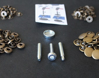Snap fasteners 15 mm diameter, sew-free, S-spring snap fasteners, brass, rustproof, burnished
