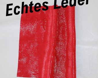 Echtes Veloursleder Nappa Lamm Lederzuschnitte Lederstärke 0,5 mm Lederstücke glänzend gestreift in Rot