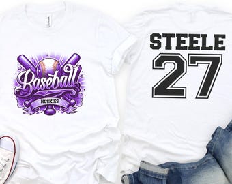 Custom Baseball Shirt Faux Airbrush, Personalized Name Number Back, Baseball Mom Fan