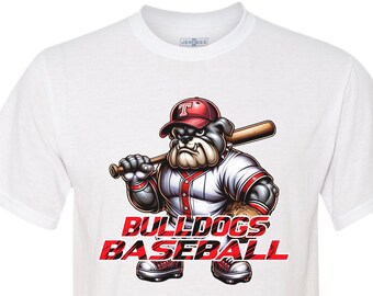 Bulldogs baseball spirit wear on adult unisex short sleeve t-shirts.