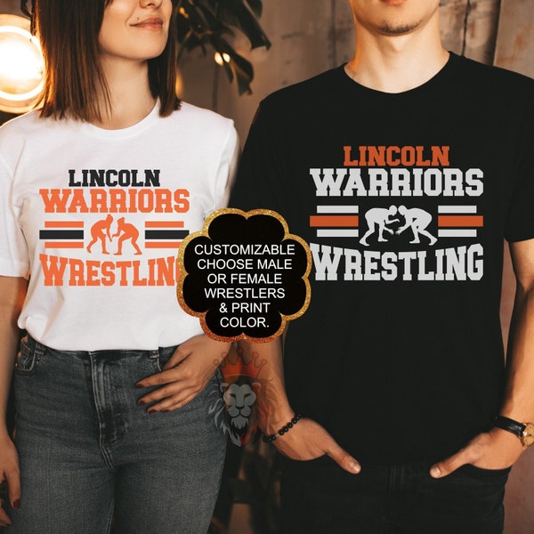 Custom Wrestling shirts, sweatshirts and hoodies. Choose your lettering and female or male wrestlers.