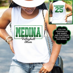 Custom & personalized Volleyball muscle tank top (Bella Canvas) with player name and number on the back.