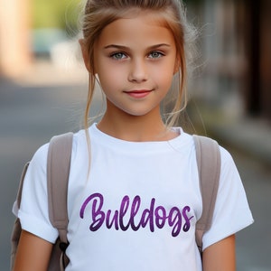 Custom Bulldogs spirit wear with paw prints kids t-shirts.