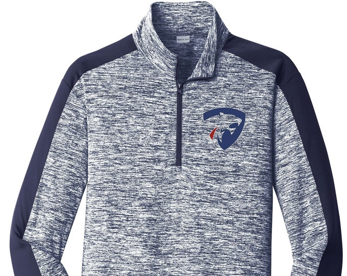 Featured listing image: Men's & ladies navy Colorblock 1/4 zip pullover with Plano Rugby Football Club Puma logo.