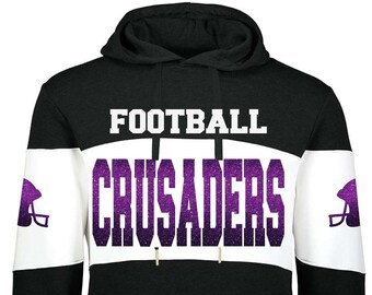 Custom Football color block hoodies with player's number on sleeve, & name on the back.