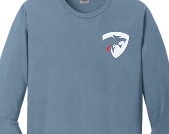 Pumas rugby logo adult Port & Company long sleeve t-shirts.