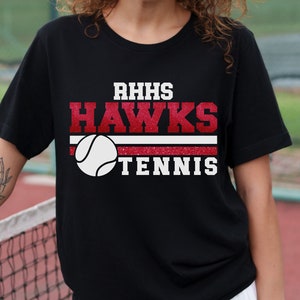 Personalized & custom Tennis mascot spirit wear t-shirts, sweatshirts, and hoodies with name on the back.