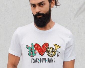 French Horn t- shirts Peace Love Band spirit wear