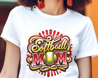Softball Mom airbrushed spirit wear t-shirts.