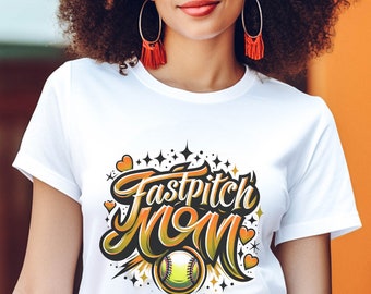 Fastpitch Softball Mom airbrushed spirit wear t-shirts.
