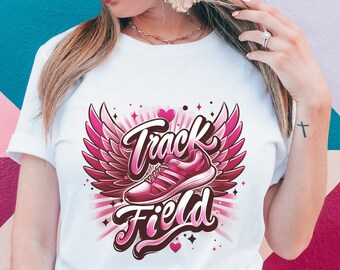 Custom airbrushed track and field wings spirit wear t-shirts.