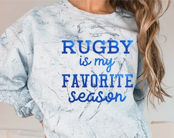 Rugby is my favorite season spirit wear on an Ocean Comfort Colors color blast t-shirts & sweatshirts.