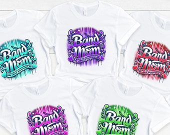 Band mom faux airbrushed t-shirts.