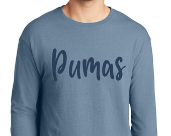 Adult Port & Company beach washed long sleeve t-shirt with Pumas in your choose of print finish.