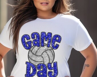 Volleyball Game Day spirit wear faux embroidery sequins on adult unisex short sleeve t-shirts.