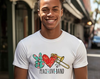 Trombone player t- shirts Peace Love Band spirit wear