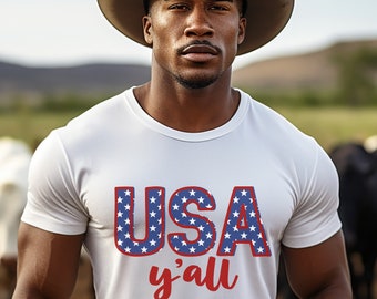 USA y'all red, white, & blue t-shirts.