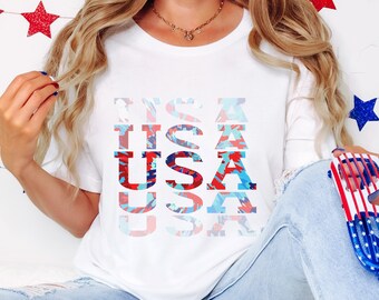 Red, white, blue USA tie dye t-shirts.