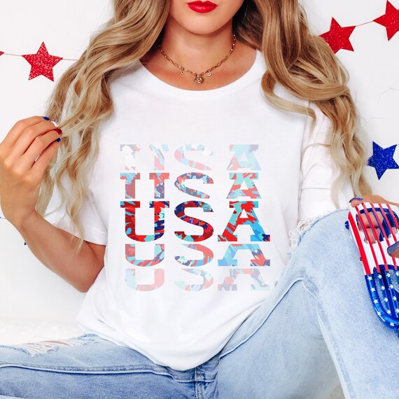 Red, white, blue USA tie dye t-shirts.