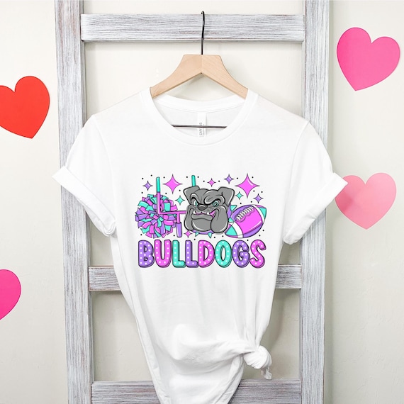 Bulldogs football cheerleader pink out t-shirts.