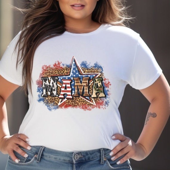 Mama stars and stripes with leopard and cow print t-shirts.