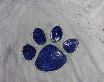 Blue rhinestones & sequins paw prints spirit wear on unisex medium ocean Comfort Colors Color Blast t-shirt