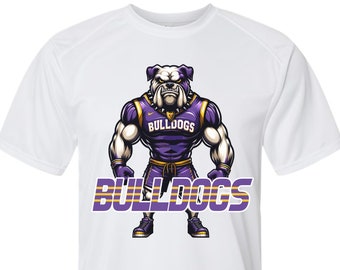 Bulldogs spirit wear on youth short sleeve & long sleeve UPF performance t-shirts.