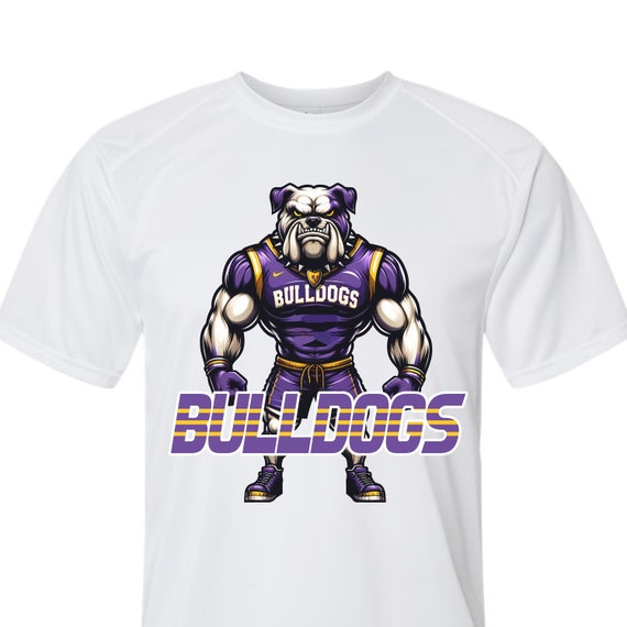 Bulldogs spirit wear on youth short sleeve & long sleeve UPF performance t-shirts.