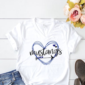 Custom Mustang heart mascot t-shirts. hoodies, and sweatshirts.
