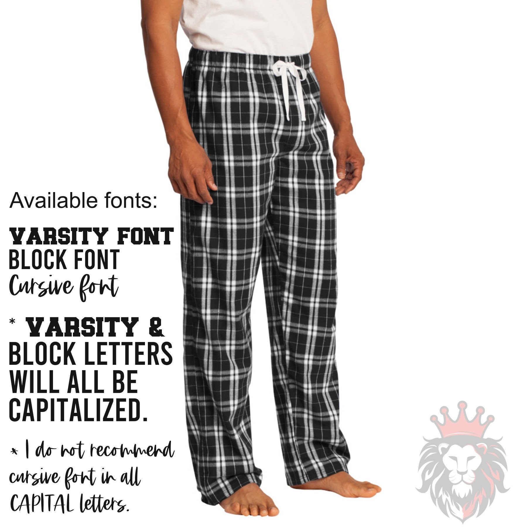 Custom Black and White Plaid Buffalo Flannel Pajama Bottoms 