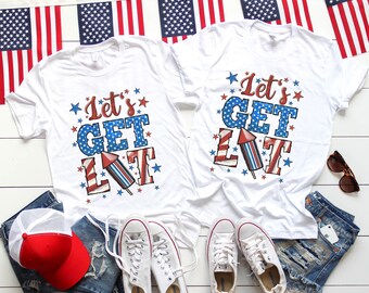 Let's get lit red, white, & blue fireworks t-shirts.