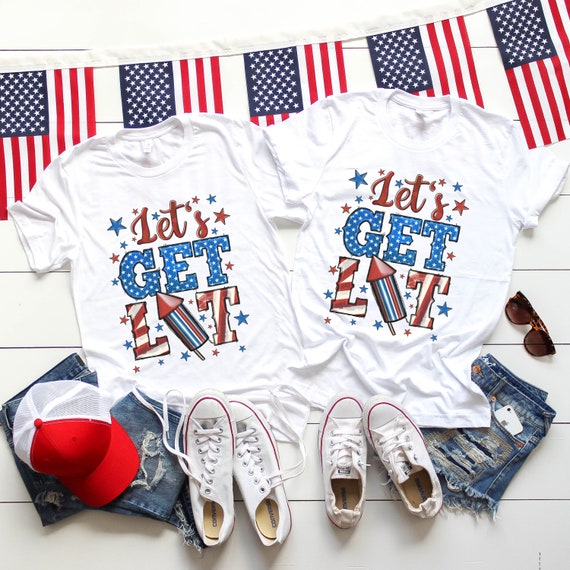 Let's get lit red, white, & blue fireworks t-shirts.