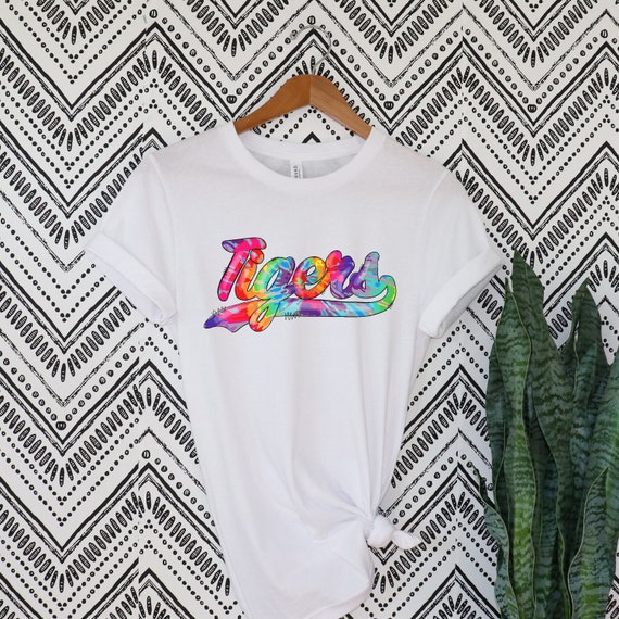 Rainbow Tie Dye Tigers sports team school spirit t- shirts.