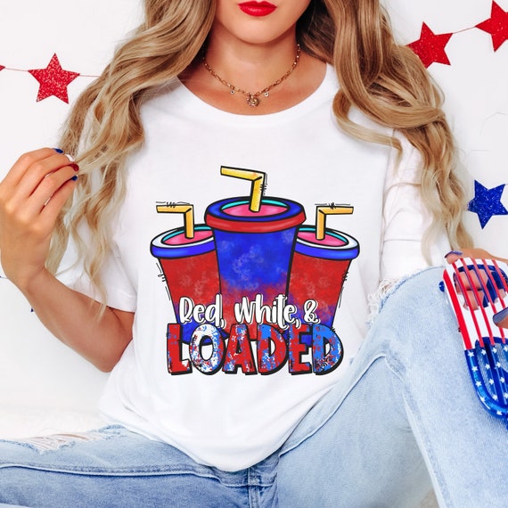 Red, white, and loaded t-shirts.