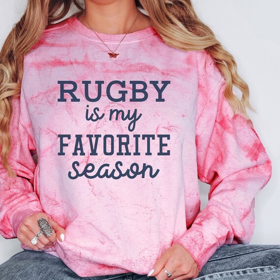 Rugby is my favorite season spirit wear on an Clay Comfort Colors color blast t-shirts & sweatshirts.