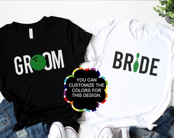 Custom Bride and Groom Bowling shirts, sweatshirts, & hoodies.