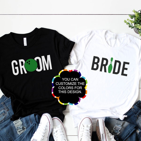 Custom Bride and Groom Bowling shirts, sweatshirts, & hoodies.