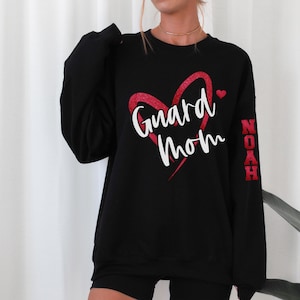 Custom & Personalized Color Guard spirit wear long sleeve t-shirts, sweatshirts and hoodies with name on sleeve and name on the back