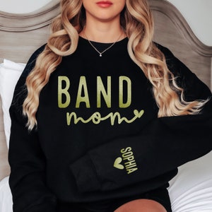 Band Mama long sleeve tees, sweatshirts & hoodies with name and heart on sleeve